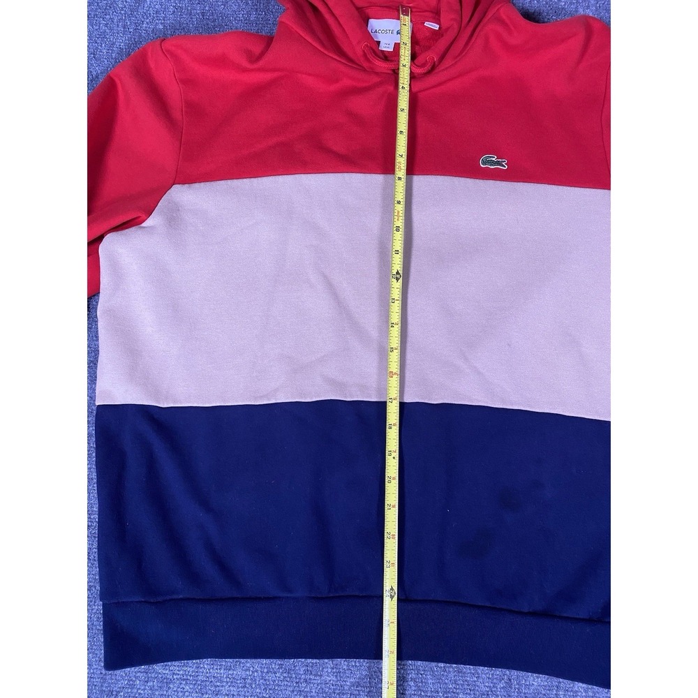 Lacoste Men's Hooded Colorblock Red Blue Cream Classic Sweatshirt Size XL - Picture 4 of 8